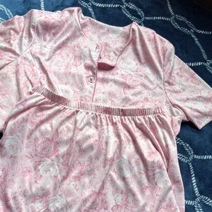 Blair Rose-Print Pink Satin Pajama Top
